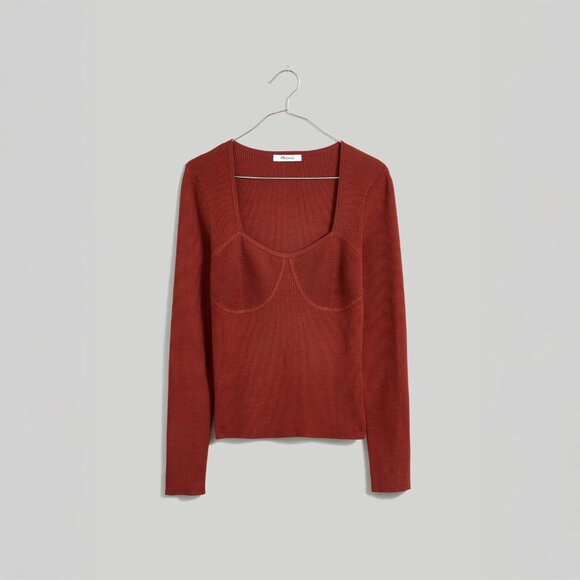 Madewell Wide Rib Sweater Top in Stained Mahogany - sz Small - Picture 4 of 12